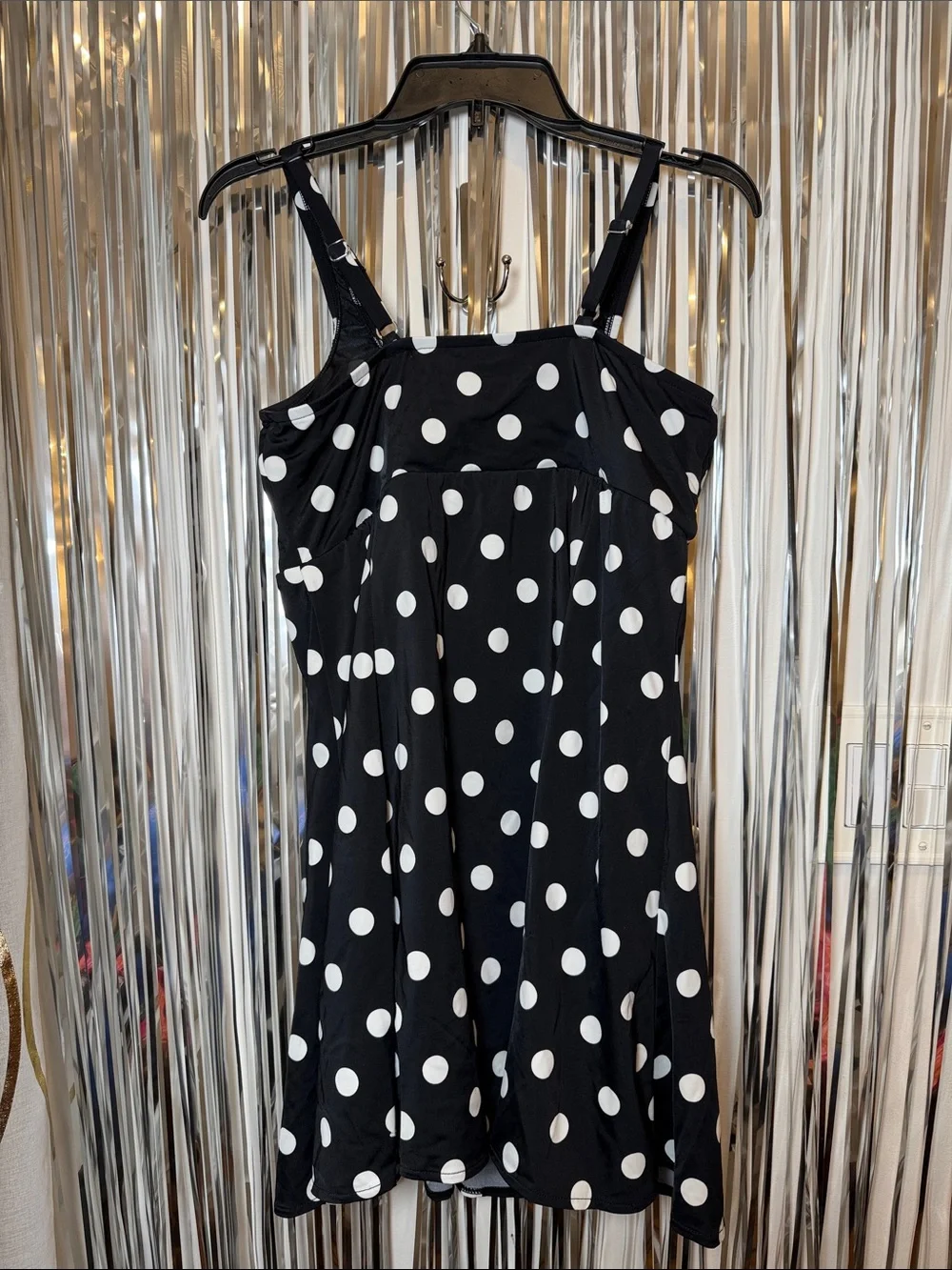 Swim Solutions Black with White Polka Dot One-Piece Swimdress Size 16W NEW - Picture 4 of 7
